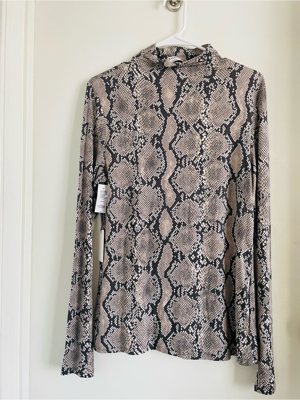 Babaton Beige and Black Snake-Print Mock Neck Long Sleeve Top